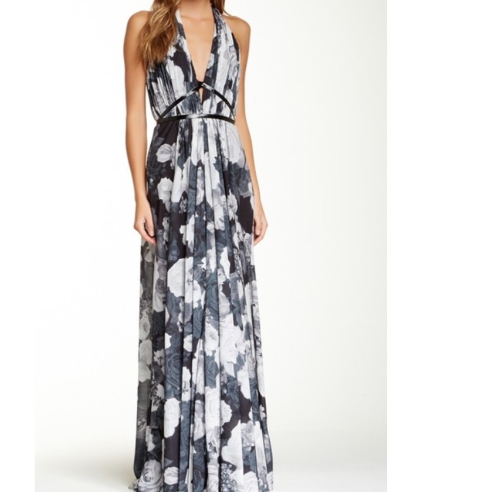 Pamella Roland Black & White Halter Rose Print